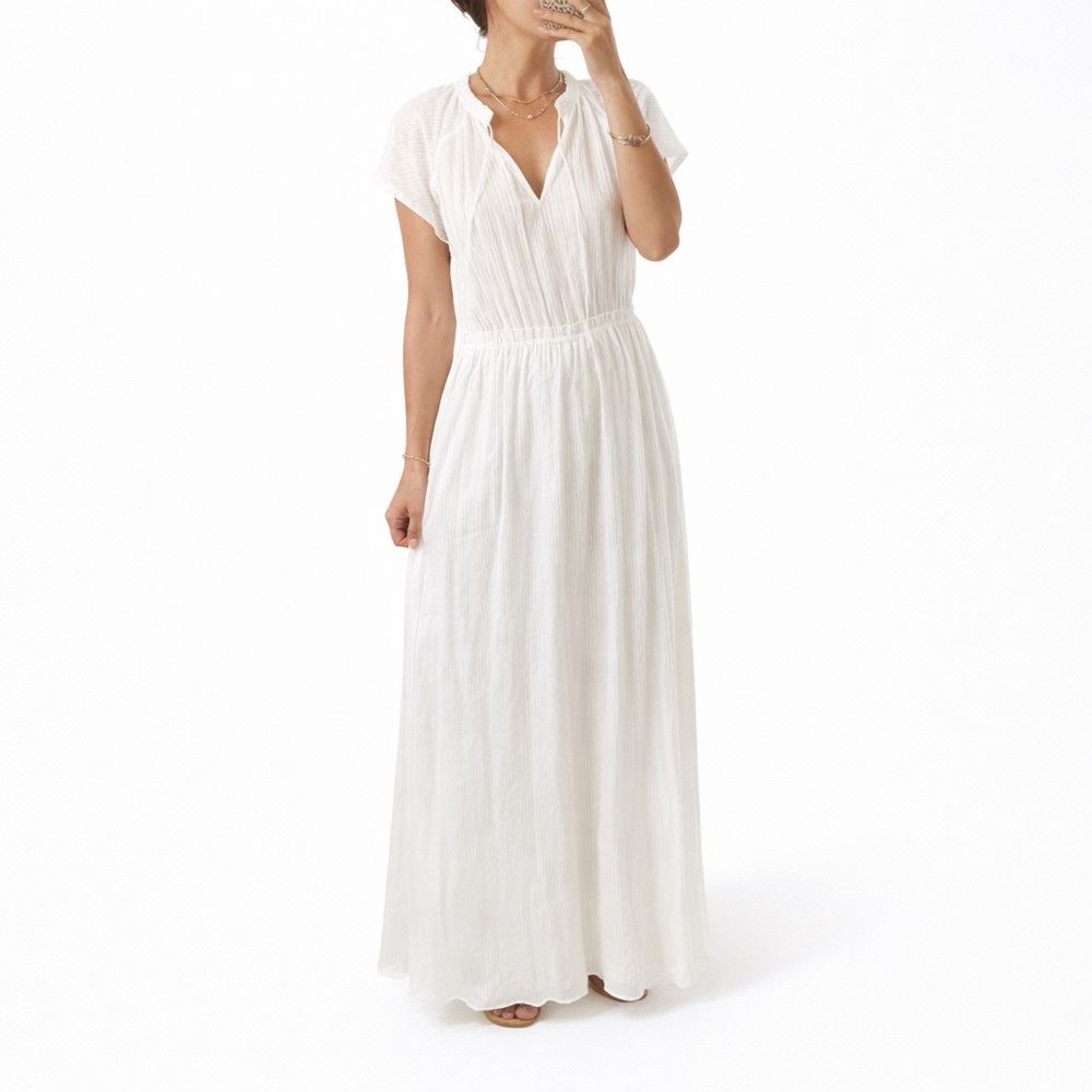 Michael Stars M White Cotton Maxi Dress 0342 flutter sleeve stripe medium womens